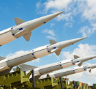 defense forces weapon. antiaircraft missles rockets with warhead aimed to the sky